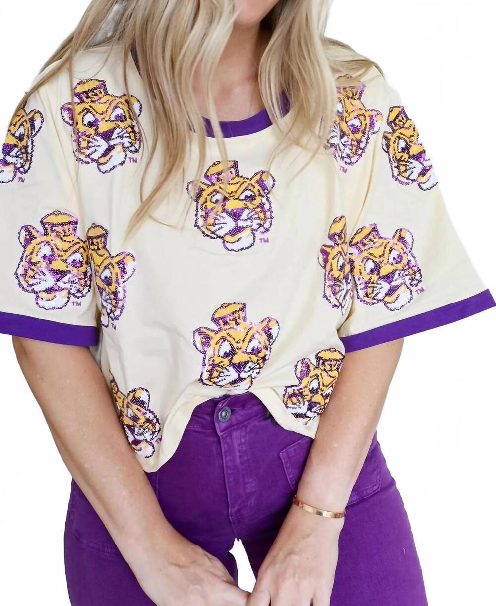 NEW BOMB women's oversized scattered tigers crop tee in cream